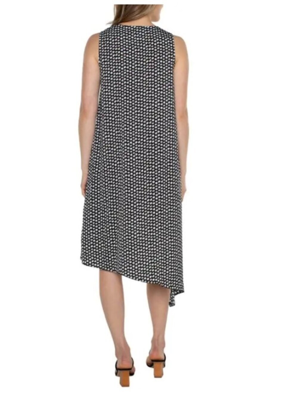 Liverpool Black White Geometric Dot Sleeveless Dress High Low M Wedding Guest - Picture 2 of 12